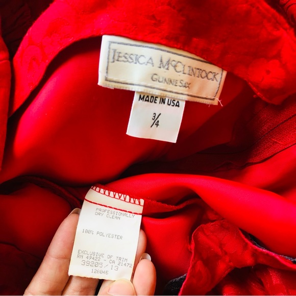 Vintage 80s Jessica McClintock Gunne Sax Red Dress Sz 3/4 Bows Shoulder Straps - Picture 5 of 10